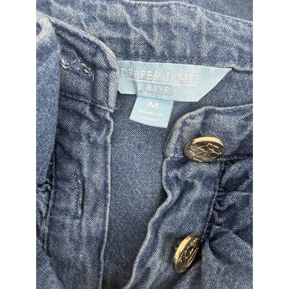 Draper James Chambray Mini Dress Womens Medium Blue Denim Ruffle Cottagecore - Picture 8 of 9